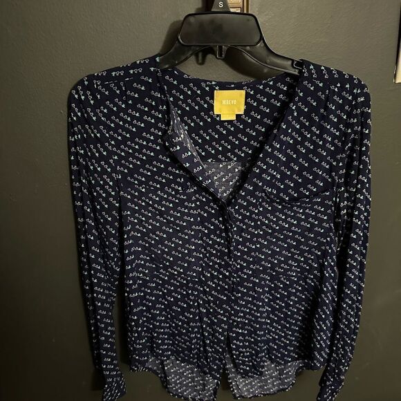ANTHROPOLOGIE Maeve Clara Blue Bird Button Down Blouse Size 0 XS - Picture 3 of 14